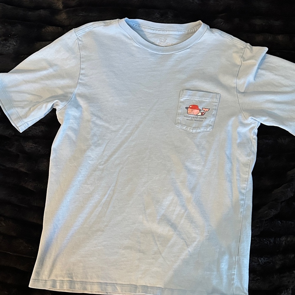 Vineyard Vines Pale Blue Pocket Tee with Small Whale Patch